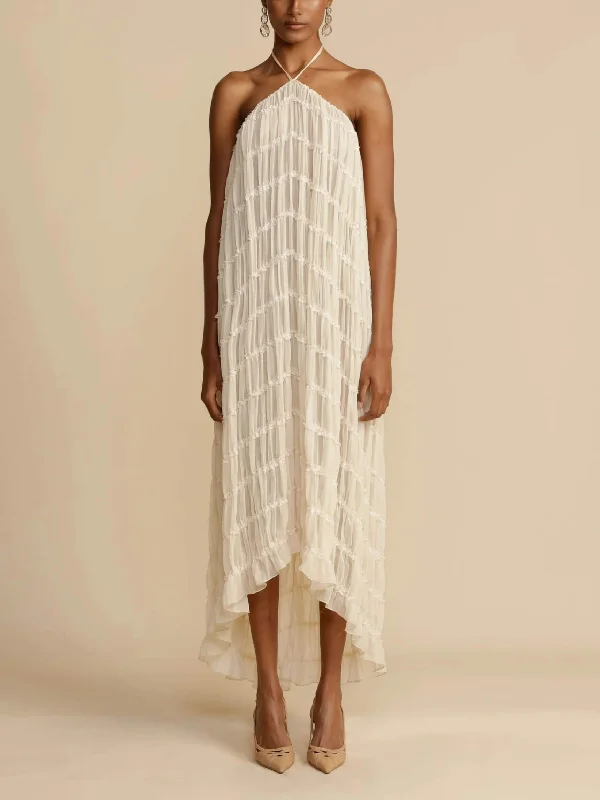 Charming Pleated Drawstring Waist Graceful Tiered Halterneck Midi Dress Cozy Women's Sherpa - lined Charming Pleated Drawstring Waist Graceful Tiered Halterneck Midi Dress Cozy Women's Sherpa - lined