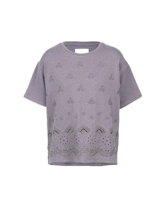 NORAH SUE Floral Cut Work Tee European