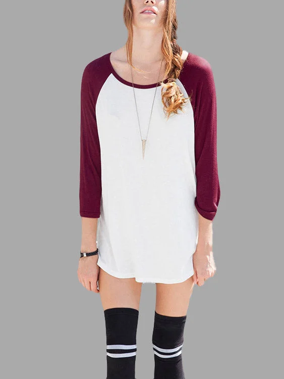 Custom Round Neck Assorted Colour 3/4 Sleeve T-Shirts Relaxed Women's 
