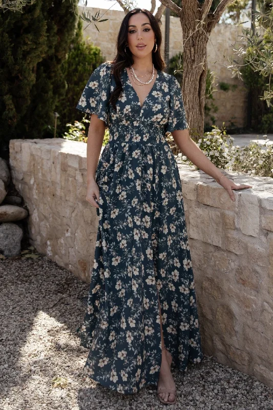 Verona Smocked Maxi Dress | Slate Floral Sporty Women's Athleisure 