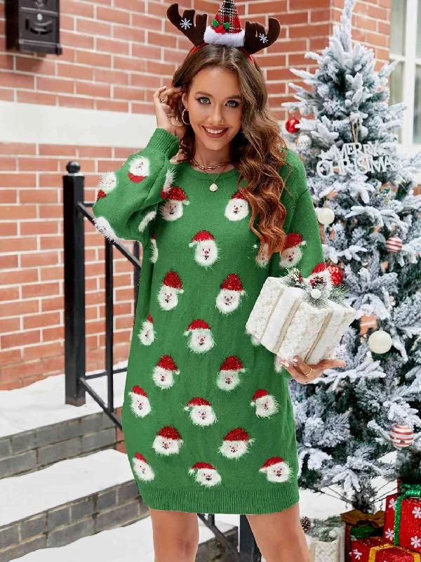Round Neck Dropped Shoulder Sweater Dress by VYSN Dapper Women's 1920S