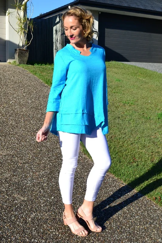 Sky Blue linen Cotton Tunic Top Contemporary 