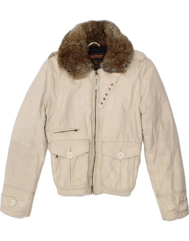 WOOLRICH Womens Bomber Jacket UK 14 Medium Beige Nylon Confident Women's Power