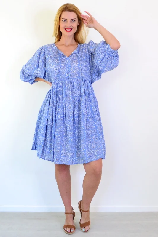 Blue Frida Boho Tunic Dress Trendy Women's Oversized