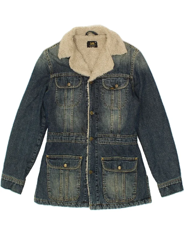 LEE Womens Sherpa Denim Jacket UK 12 Medium Blue Cotton Practical Women's Quick - dry