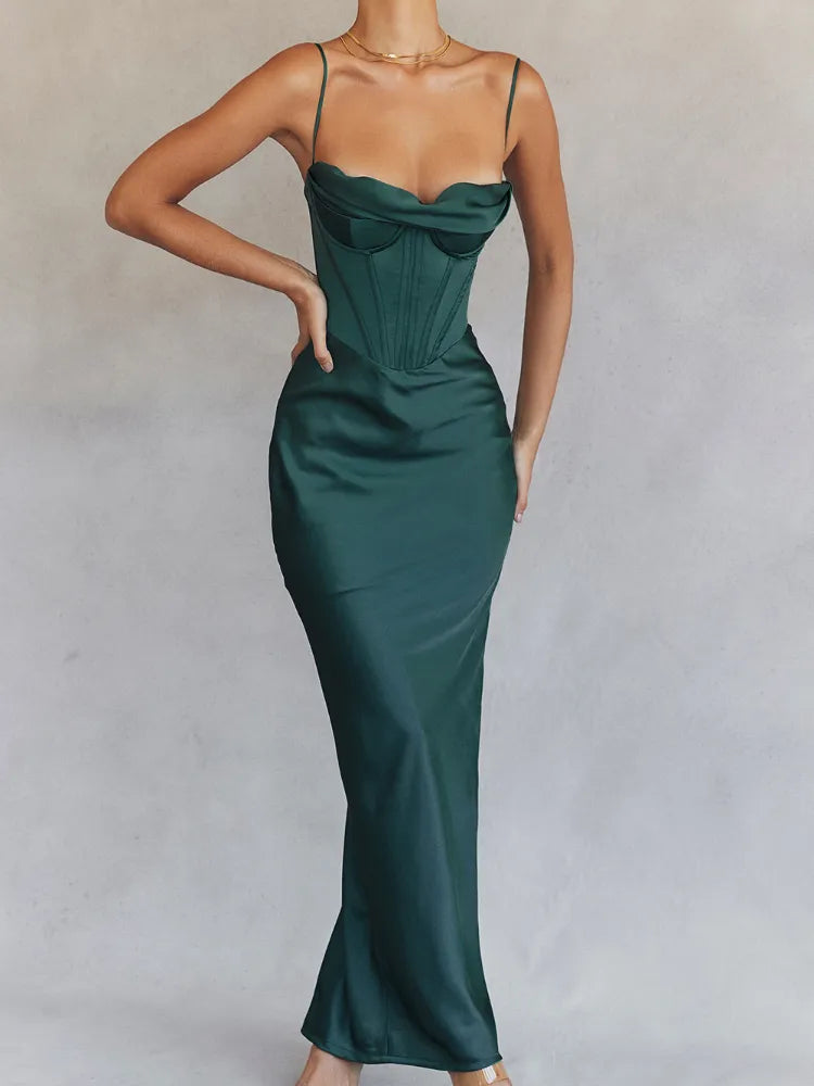 A&A Spaghetti Strap Satin Corset Maxi Dress Vintage Women's 1970S 