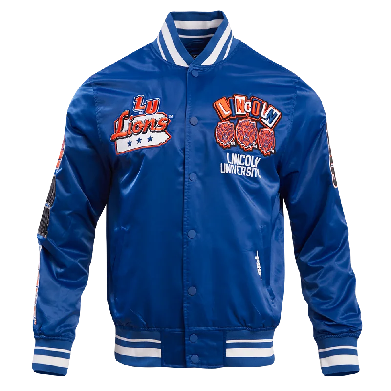 LINCOLN UNIVERSITY HOMECOMING RIB MEN'S SATIN JACKET (DODGER BLUE) Hip Women's Retro LINCOLN UNIVERSITY HOMECOMING RIB MEN'S SATIN JACKET (DODGER BLUE) Hip Women's Retro