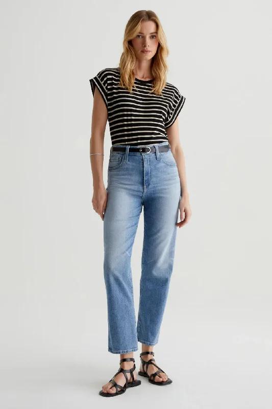 AG Denim Rowan Striped Rolled Sleeve T-Shirt - Coastal Stripe True Black/ Flax Tough Women's Military - inspired