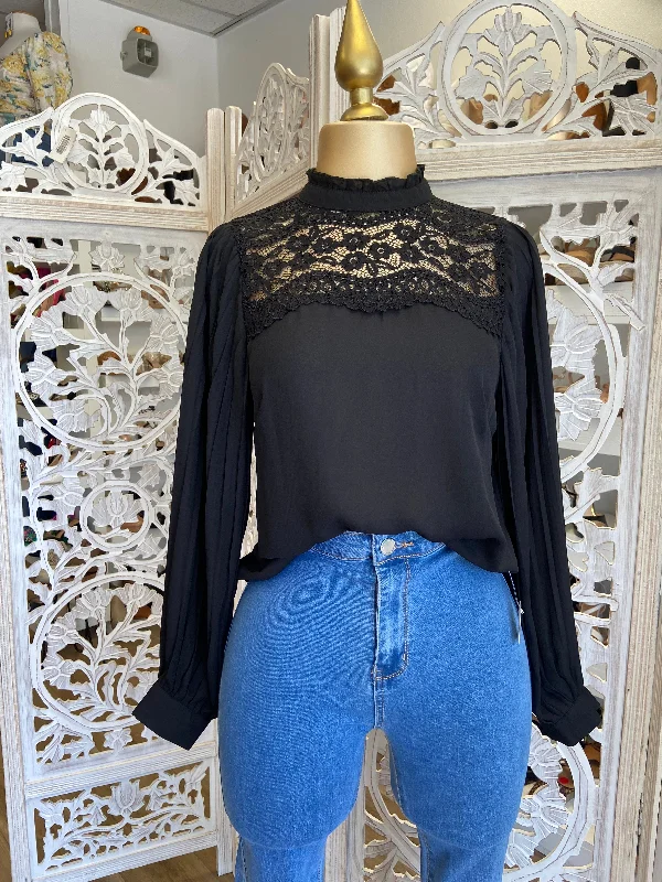 Black High Neck Lace Blouse Country