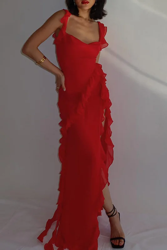 Ruffle High Slit Cami Dress Compression