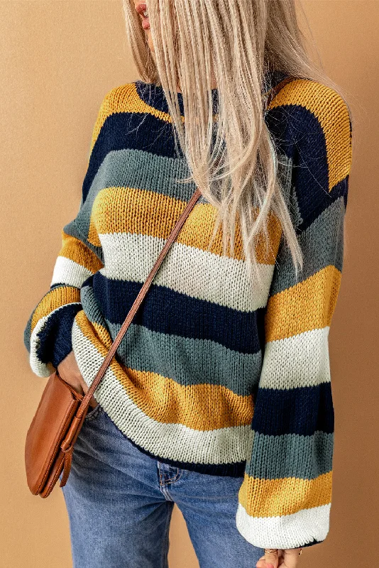 Color Block Round Neck Dropped Shoulder Sweater Refined Women's Classic 