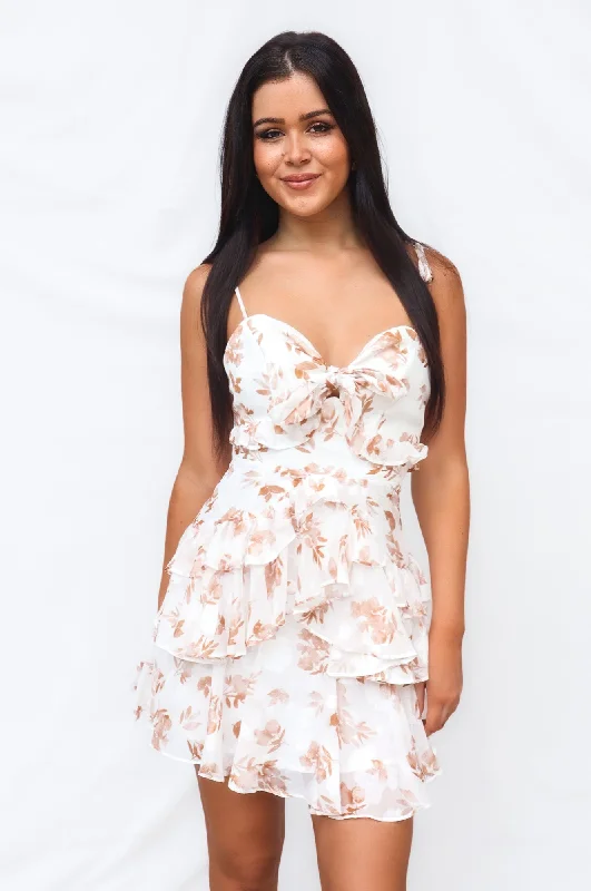 Hanni Mini Dress - White Floral Hip Women's Retro
