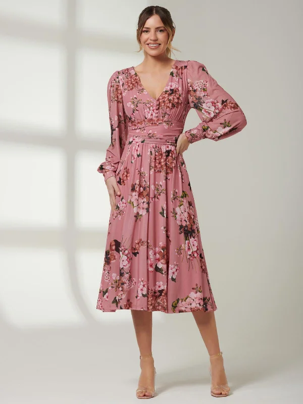 Phoebe Long Sleeve Mesh Dress, Pink Modern Women's 