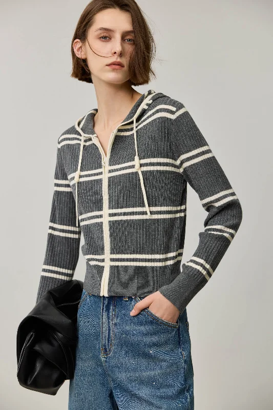 LILY Lightweight Striped Hooded Knit Cardigan Tough Women's Military - inspired