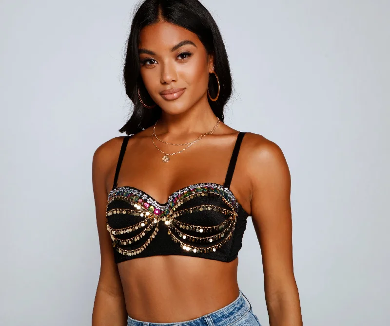 Bohemian Charm Coin Embellished Bustier Luxurious Women's High -  end