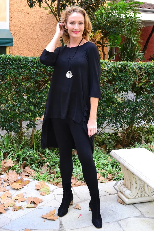 Black Jersey Hi Low Tunic Polished Women's Silk