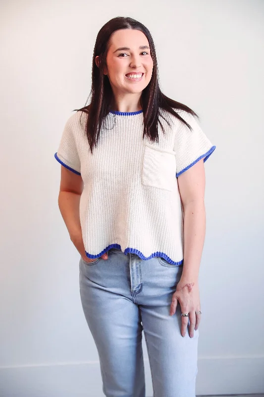 Haley Knit Top-Off White/Blue Trendy Women's 