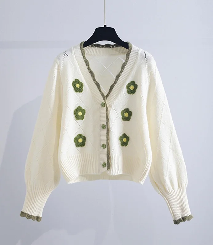 Lovely flowers long sleeve cardigan sweater  140 Street