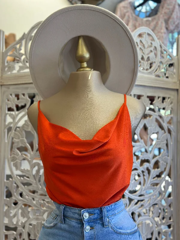 Burnt Orange Cowl Neck Tank Earthy Women's Hemp - based
