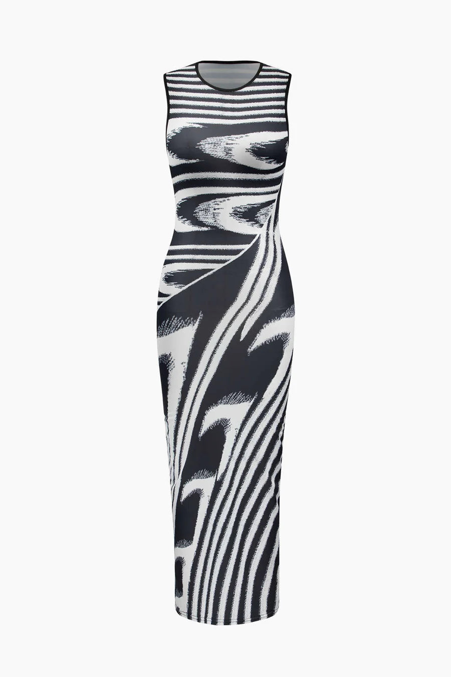 A&A Abstract Monochrome Sleeveless Maxi Dress Tough Women's Military - inspired