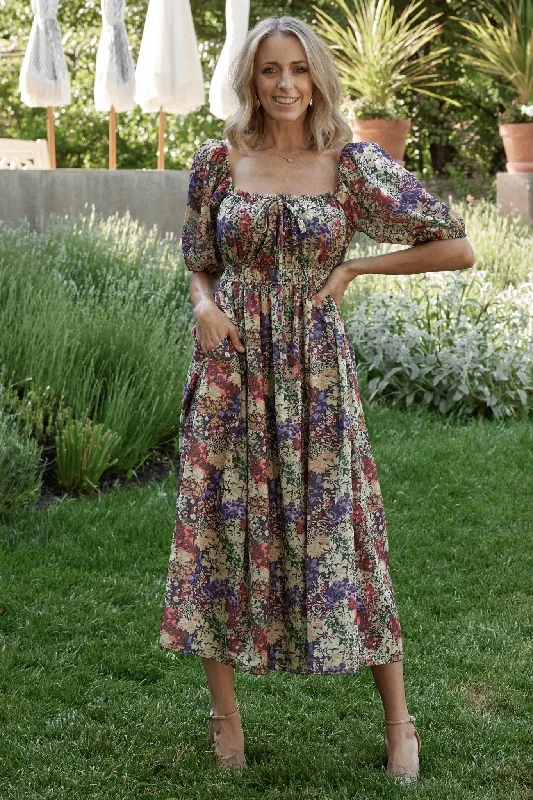 Eden Midi Dress | Black Multi Print Women