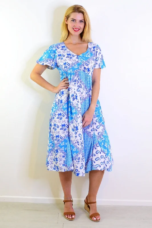 Soft Blue Floral Paisley Tunic Dress Disco