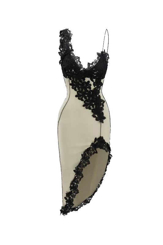 A&A Immersed Rose Split Luxe Midi Dress Geometric