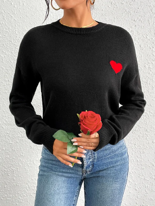 Heart Round Neck Long Sleeve Sweater Earthy Women's Hemp - based