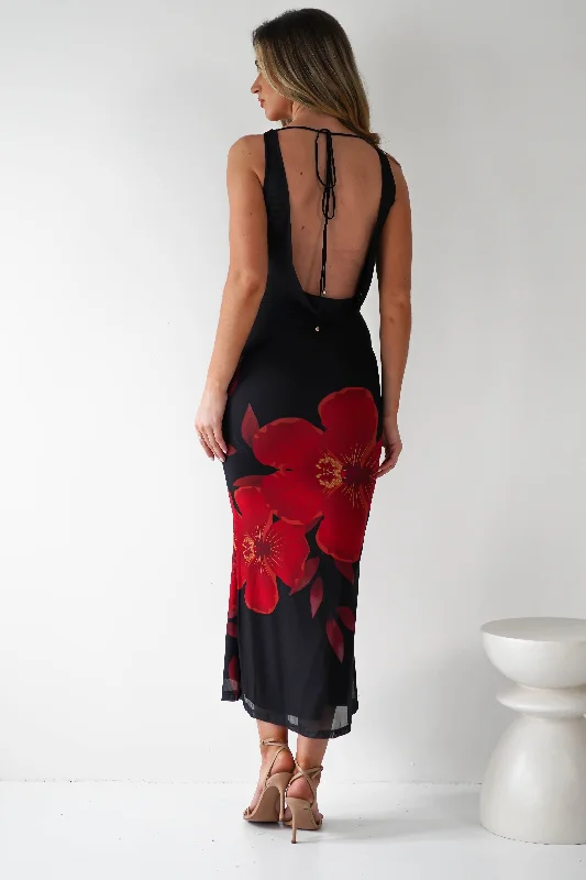 Meadow Mesh Maxi Dress | Black/Red Confident Women's High - fashion