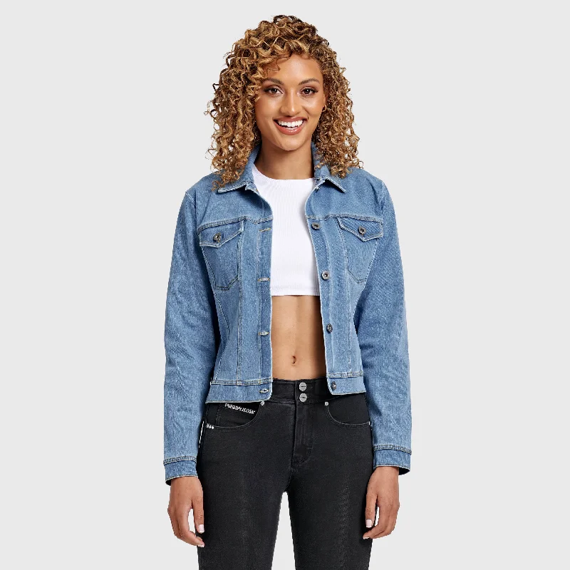 Denim Jacket - Light Blue + Yellow Stitching Edgy Women's Punk