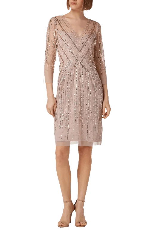 Adrianna Papell AP1E209226 - Sequin Quarter Sleeve Cocktail Dress Youthful Women's Pop