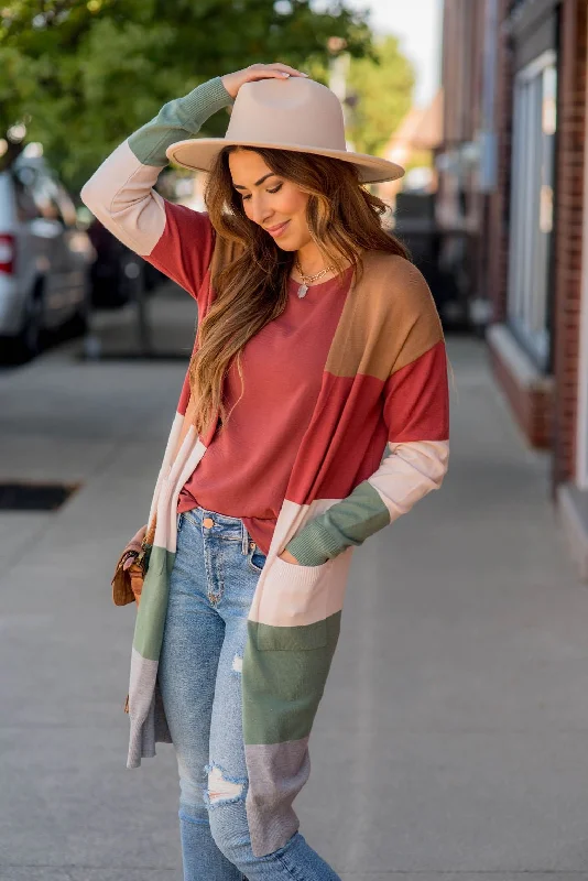 So Soft Color Blocked Tunic Cardigan Trendy Women's Oversized