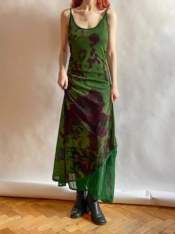 Vintage Tiered Mesh Maxi Dress Rugged Women's Outdoor 