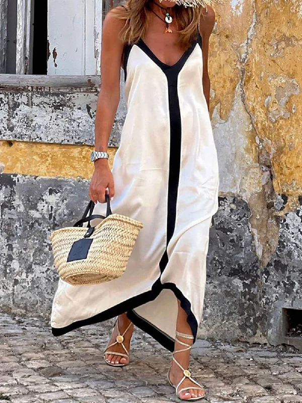 Colorblock Suspender Stylish Midi Dress Sharp Women's Italian