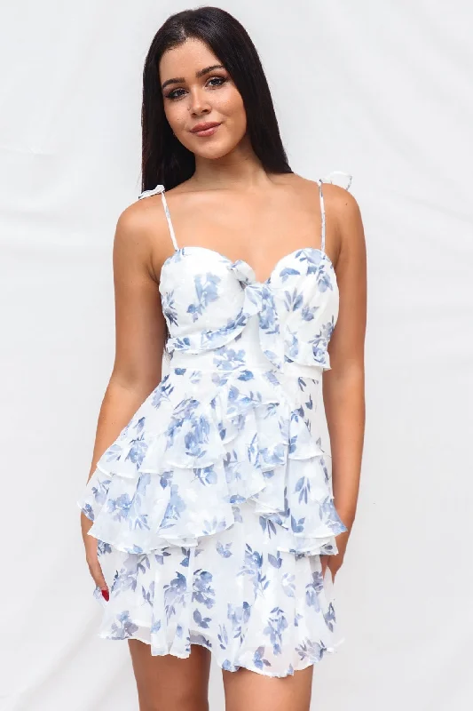Hanni Mini Dress - Blue Floral Relaxed Women's Beachy