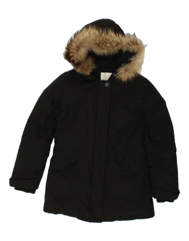 GAS Womens Hooded Padded Jacket UK 14 Large Black Polyamide Stylish Women's Neon