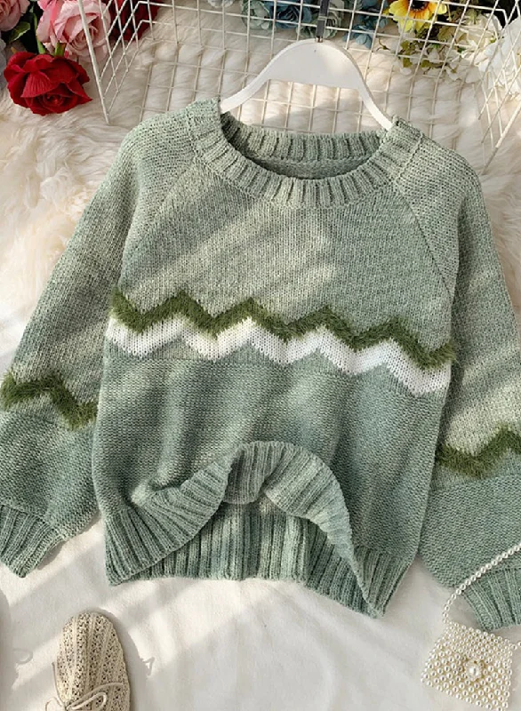 Sweater round neck long-sleeved sweater  136 Classic Women's Tweed