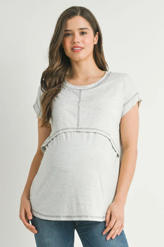 Double Layer Short Sleeve Maternity Nursing T Shirt Sophisticated Women's Tailored