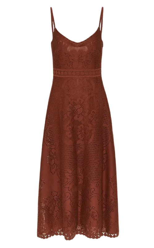 Strapless Cotton Lace Brown Midi Dress Confident Women's Power