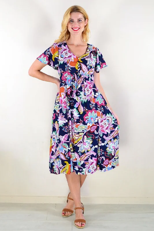 Navy Floral Garden Tunic Dress Bold Women's Animal Print