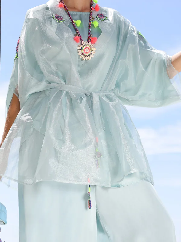 Ice Blue Shimmer Net Tunic - AL-LK-965 Hip Women's Retro