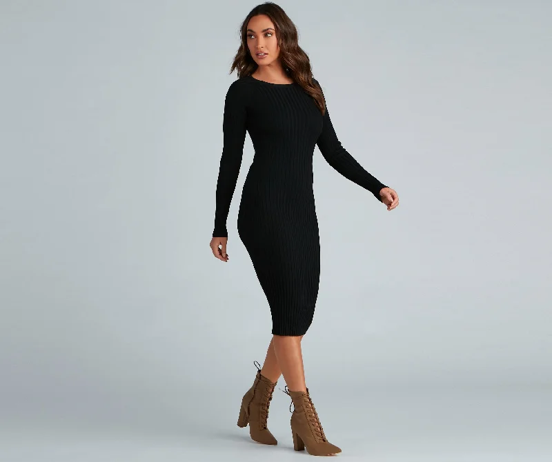 Chic Twist Long Charming Sleeve Midi Dress Business