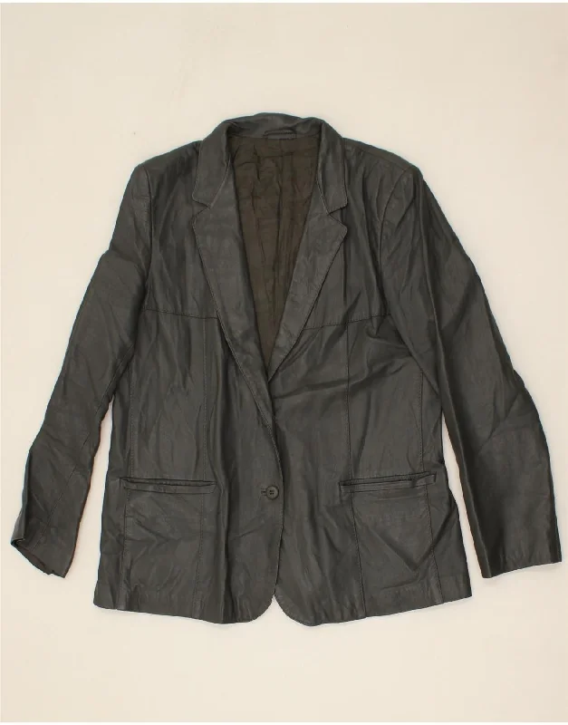 VINTAGE Womens Leather 1 Button Blazer Jacket IT 48 XL Grey Leather French