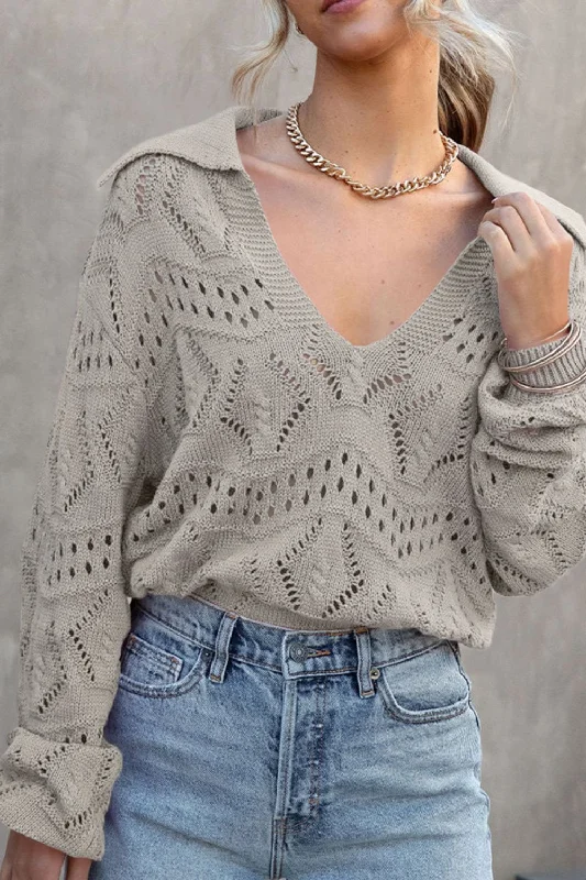 Hollow Out Johnny Collar Sweater Dapper Women's 1920S