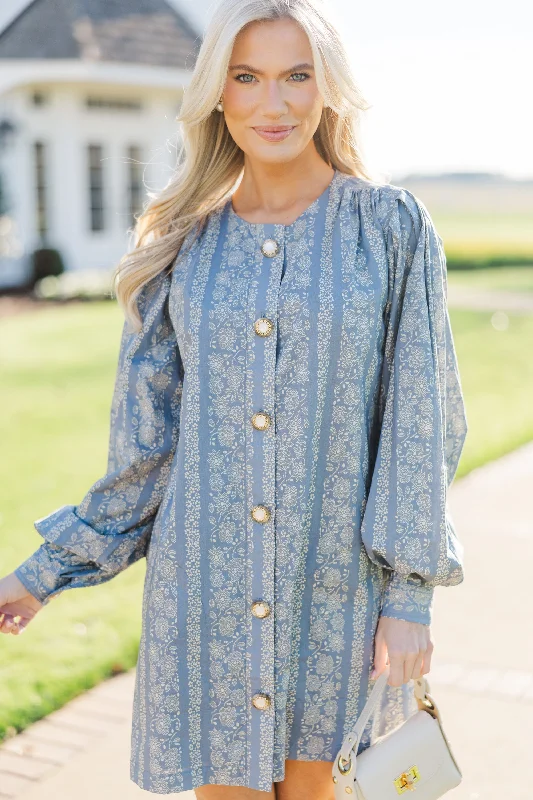 Start Your Day Blue Floral Dress Laid - back Women's Vibe