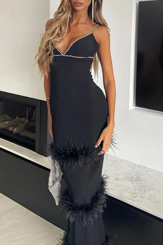 Rhinestone Fuzzy Tiered Cami Dress Relaxed Women's 