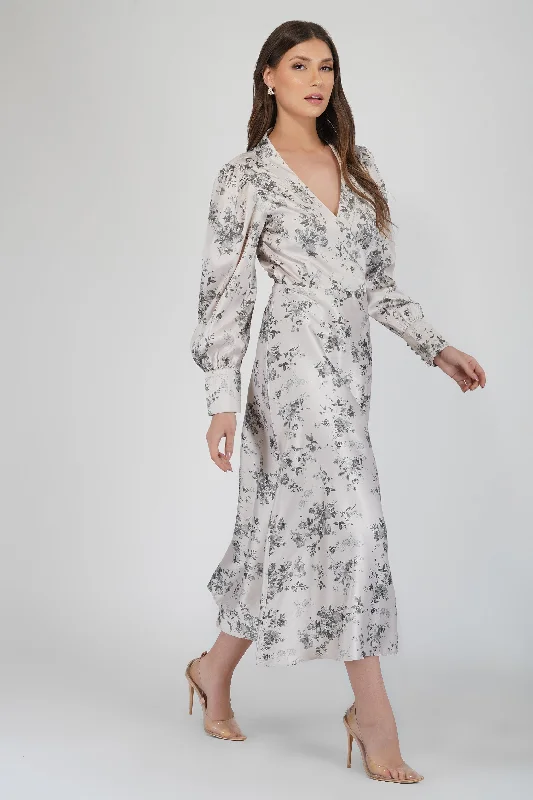 Talia Champagne Satin Wrap Midi Dress Practical Women's Multi - 
