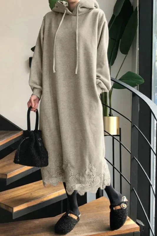 Lace Hem Hoodie Dress Dynamic Women's Moto