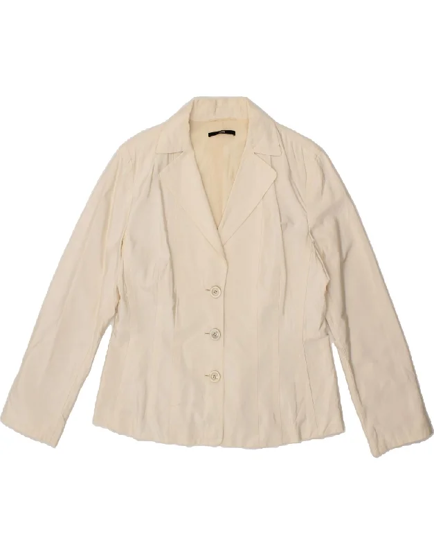 HUGO BOSS Womens 3 Button Blazer Jacket UK 14 Large Off White Cotton Luxurious Women's High - end HUGO BOSS Womens 3 Button Blazer Jacket UK 14 Large Off White Cotton Luxurious Women's High - end