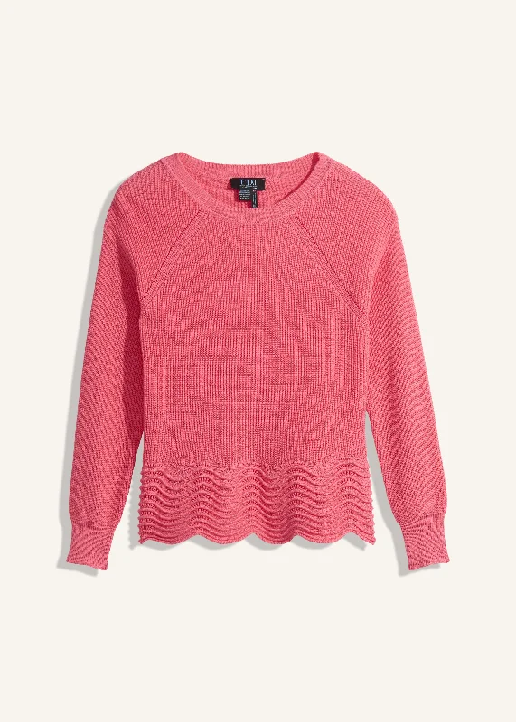Scalloped Hem Sweater, Coral Rugged Women's Outdoor 